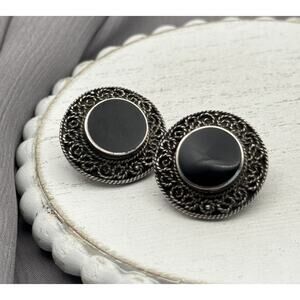 Vintage ONYX Signed ND Sterling Silver 925 Earrings 11.21 G